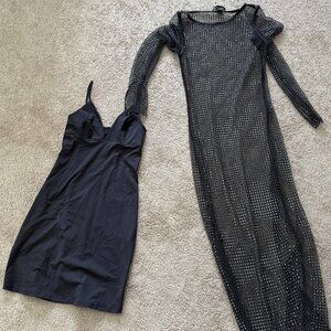 House of Harlow 1960 Mesh Rhinestone Maxi Dress + Slip (XXS)